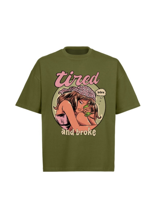 tired & broke boxy tee